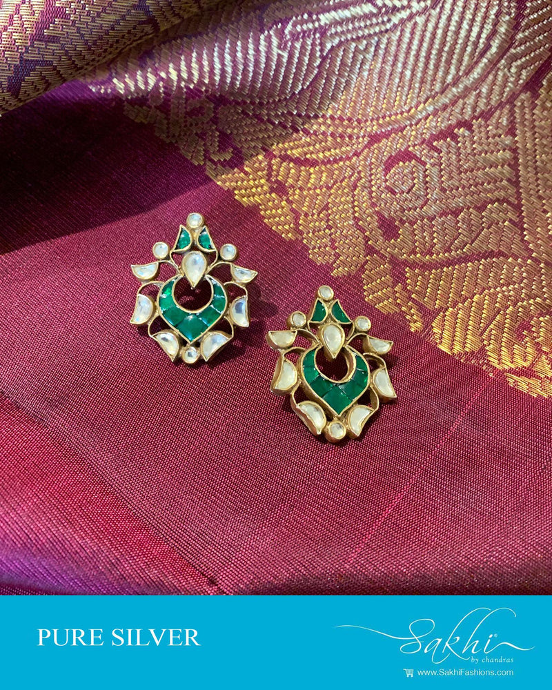 ASDS-201222 - White,Green &  Pure Silver Earrings