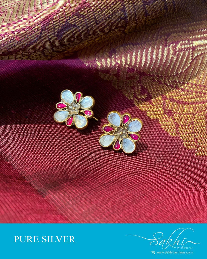 ASDS-201225 - White,Pink &  Pure Silver Earrings
