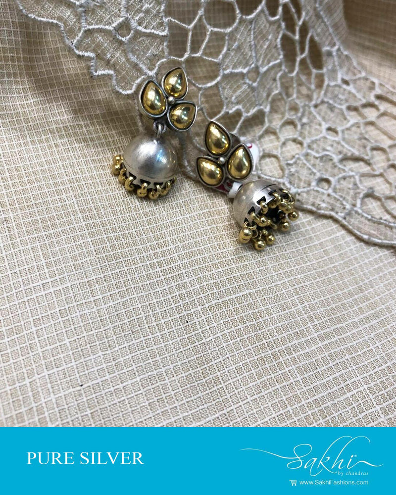 ASDS-31116 - Gold &  Pure Silver  Earring
