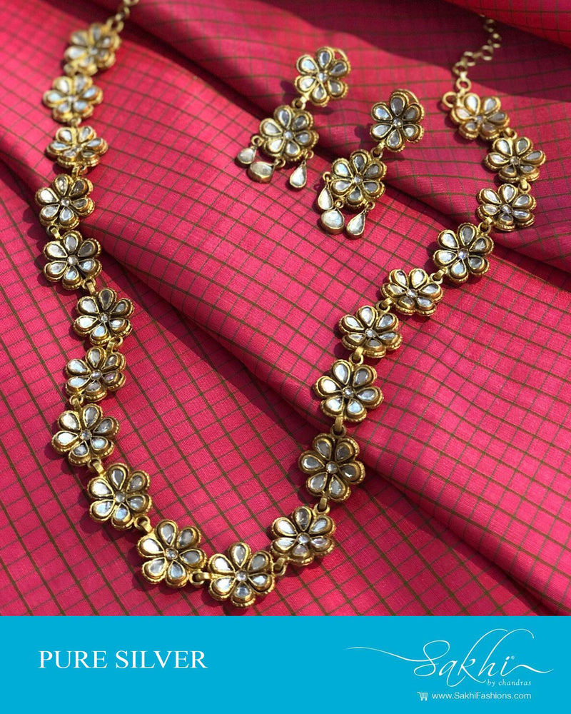 ASDS-90832 - Gold &  Pure Silver  Necklace&Earrings