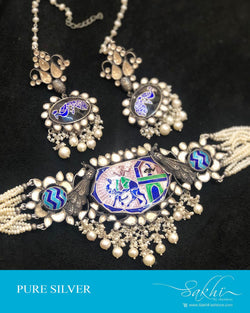 ASDS-90835 - Sailver & Pearl Pure Silver  Mala&Earring