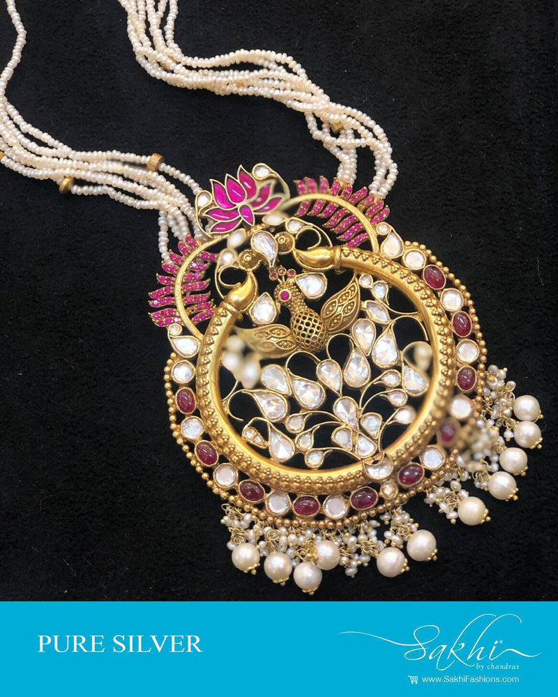 ASDS-90837 - Gold & Pearl Pure Silver  Mala