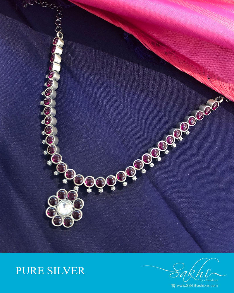 ASDS-90841 - Silver & Pink Pure Silver  Reversable Necklace