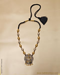 ASMSO-10474 - Yellow & Silver Pure Silver Ganesha Pendant & Mala