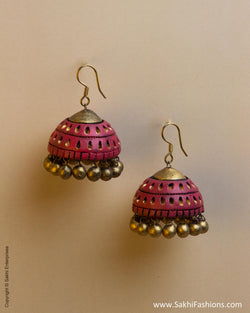 AT-0039 Pink & Gold Terracotta Jhumka