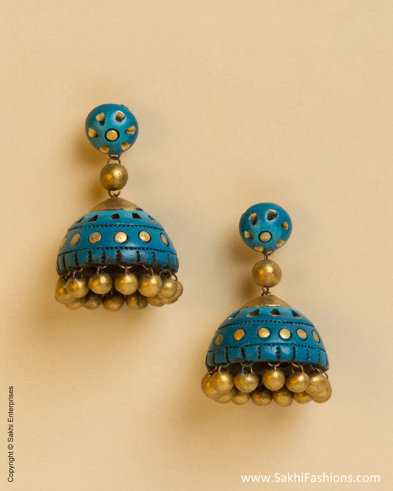 AT-0044 Blue & Gold Terracotta Jhumka