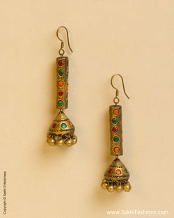 AT-0049 Gold & Multi Terracotta Jhumka