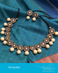 AT-R6561 - Cream & Silver Terracota Mala & Earring