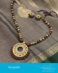 AT-R6564 - Gold & Multi Terracota Mala & Earring