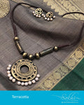 AT-R6580 - Beige & Multi Terracota Mala & Earring