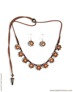 ATDP-21430 - Silver & Orange Terracotta Mala