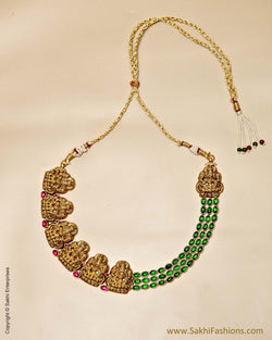 AXMSO-10432 - Yellow & Green Silver & Gold Lakshmi Necklace