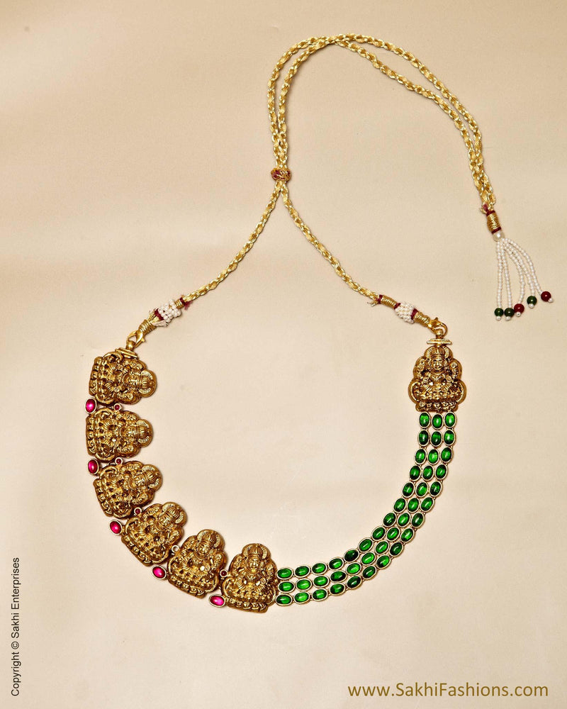 AXMSO-10432 - Yellow & Green Silver & Gold Lakshmi Necklace