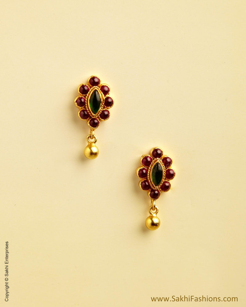AXMSO-10825 - Red & Green Silver & Gold Stud Earring