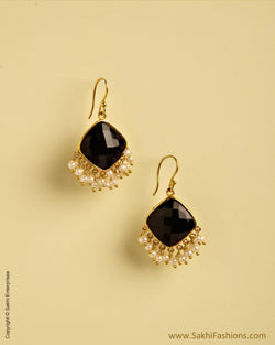 AXMSO-10848 - Black & Gold Silver & Gold Onyx Earring
