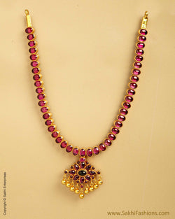 AXMSO-10856 - Red & Green Silver & Gold Reversable Necklace