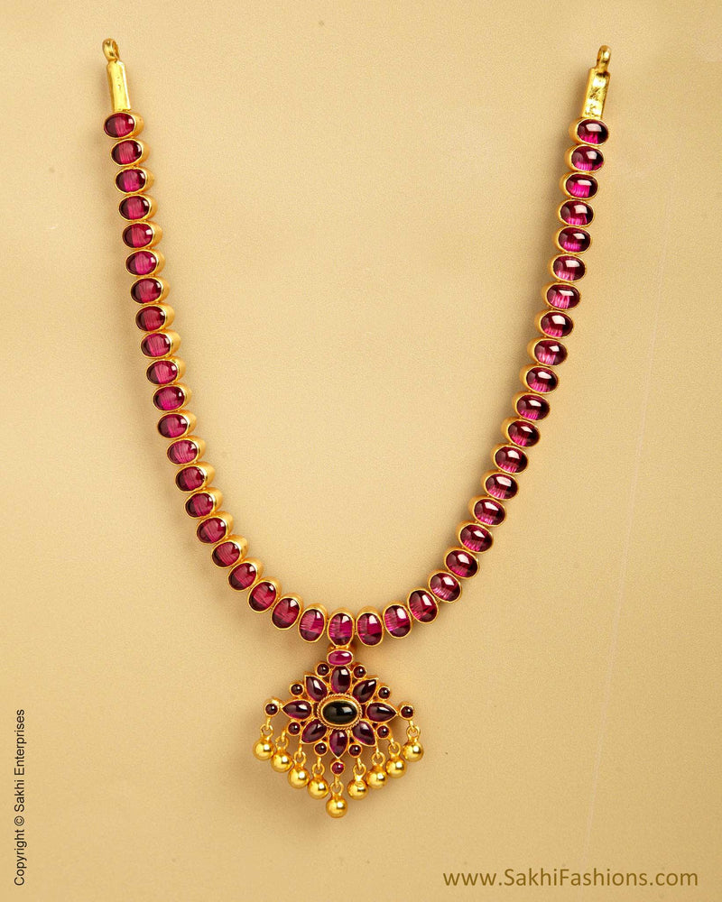 AXMSO-10856 - Red & Green Silver & Gold Reversable Necklace