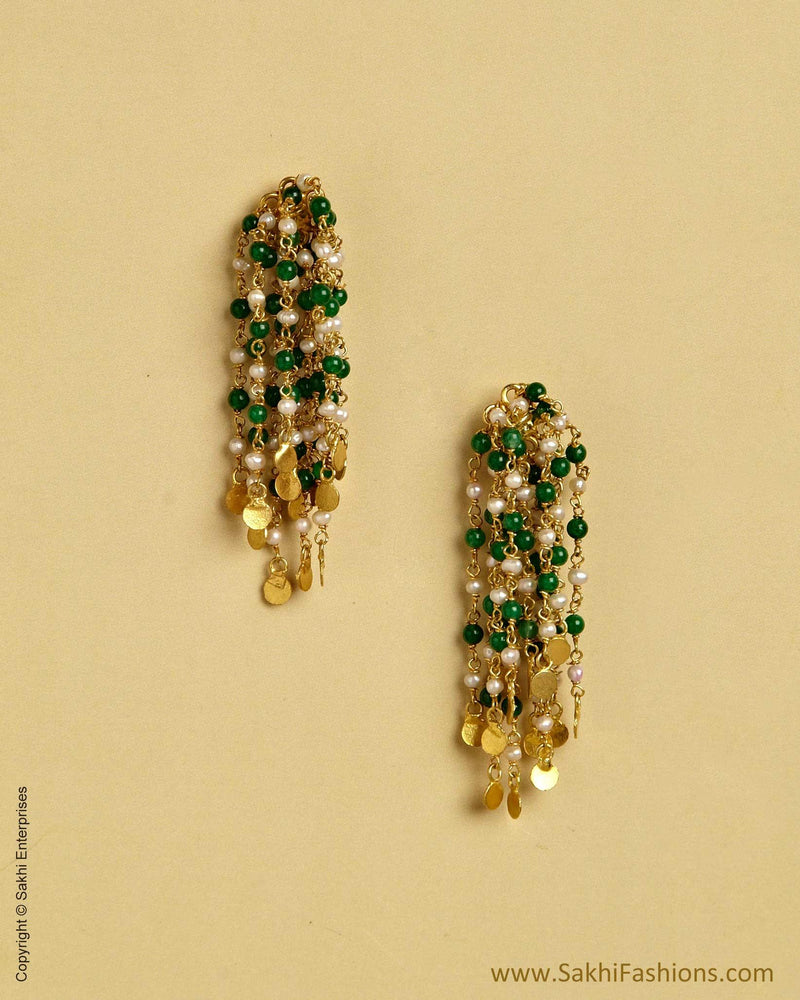 AXMSO-8729 - Green & Cream Silver & Gold Earring