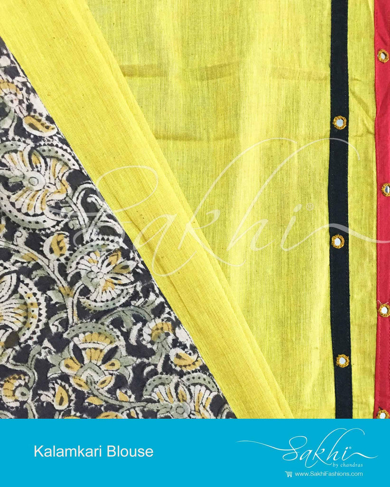 BGBL-18261 - Yellow & Multi Pure Cotton Blouse