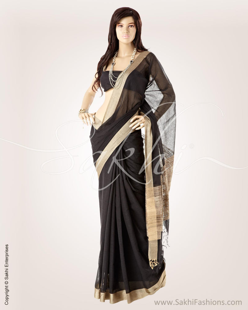 BGN-107 - Black & Beige Pure Cotton Saree