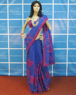 BGN-34057 - Blue & Pink Supernet  Saree