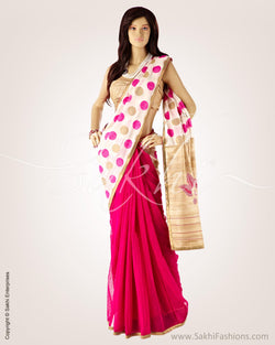 BGN-6372 - Pink & White Pure Cotton Saree