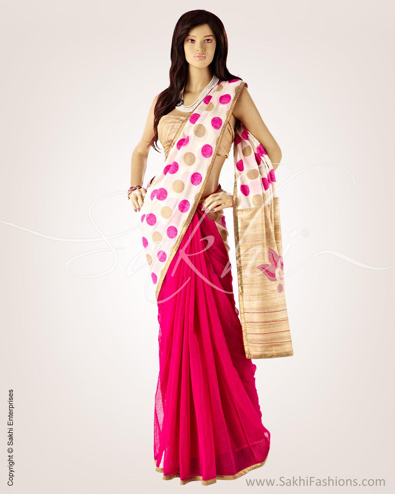 BGN-6372 - Pink & White Pure Cotton Saree