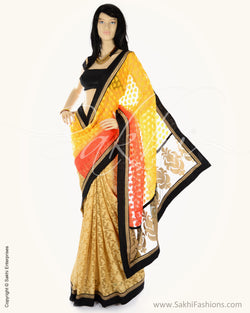 BGN-AA5 Yellow & Orange Faux Net Saree
