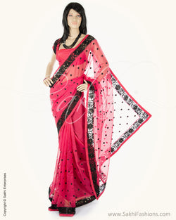 BGN-AA8 Pink & Black Super Net Saree