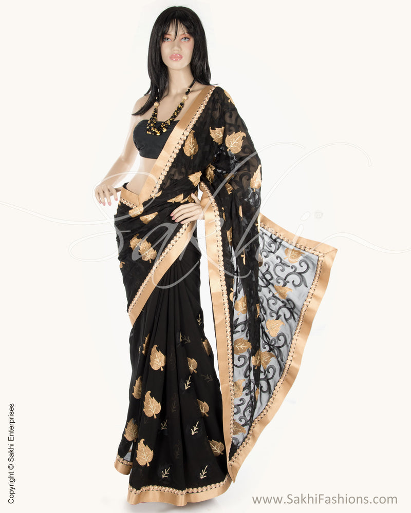 BGN-AB5 Black & Gold Faux Georgette Saree