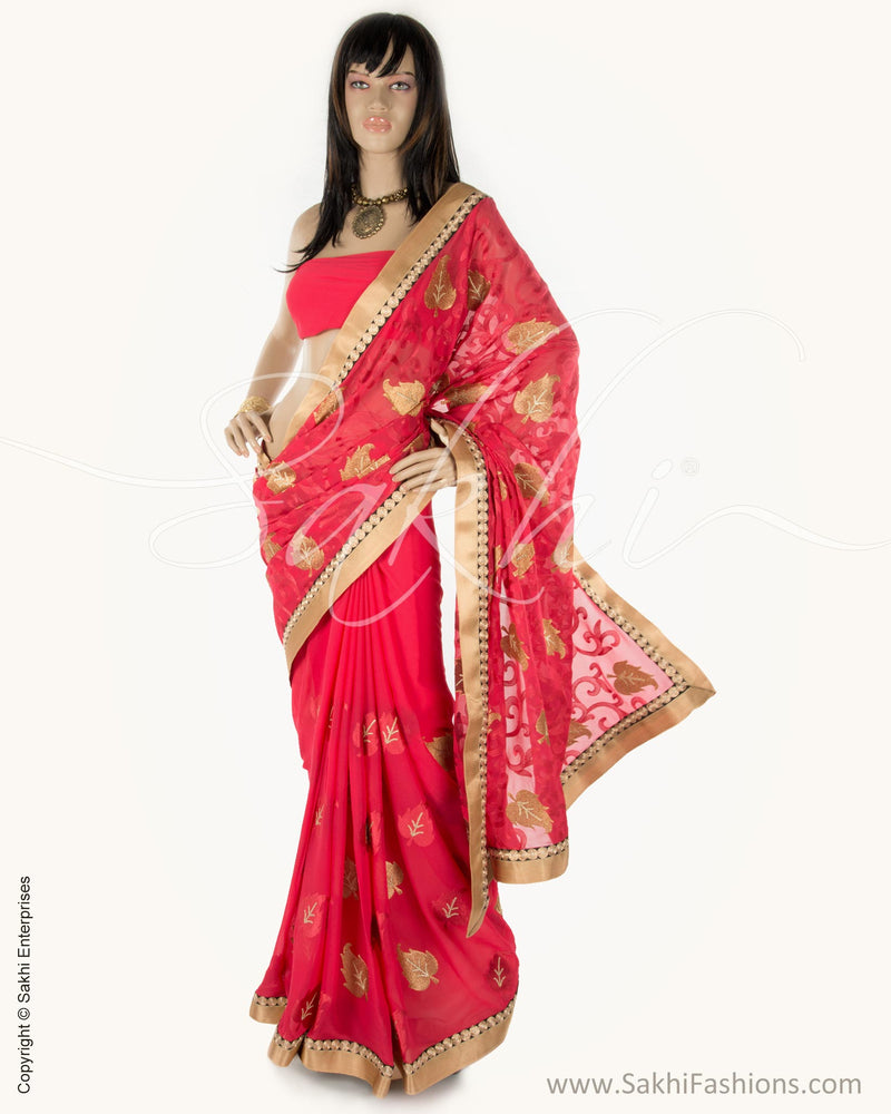 BGN-AB6 Red & Gold Faux Georgette Saree