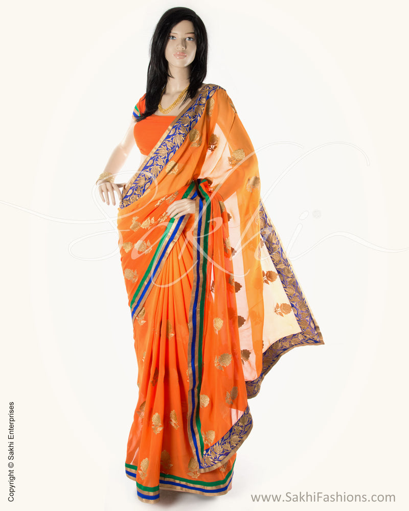 BGN-AB7 Orange & Multi Faux Georgette Saree