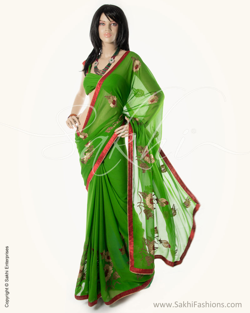 BGN-AB8 Green & Red Faux Georgette Saree