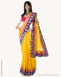 BGN-AC4 Yellow & Blue Faux Net Saree
