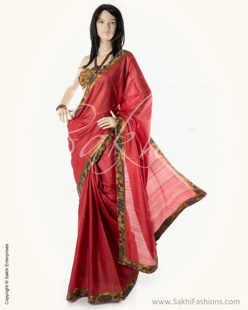 BGN-AC7 Red & Multi Pure Tussar Silk Saree