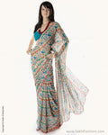BGN-CA2 White & Blue Faux Georgette Saree