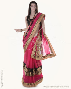 BGN-CA7 Pink & Black Faux Organza Saree