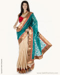 BGN-CB5 Beige & Green Faux Net Saree