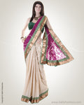 BGN-CC6 Beige & Multi Faux Net Saree