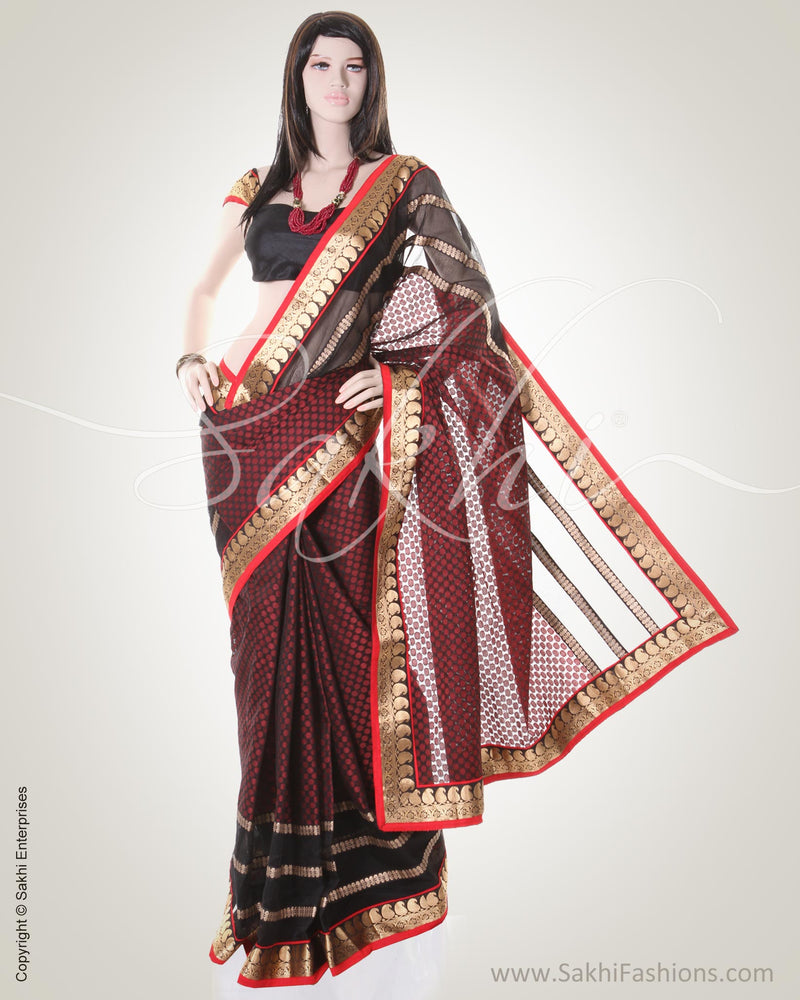 BGN-CH7 Red & Multi Super Net Saree