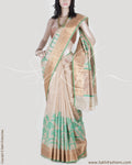 BGO-17994 - Beige & Green Pure Tussar Silk Saree