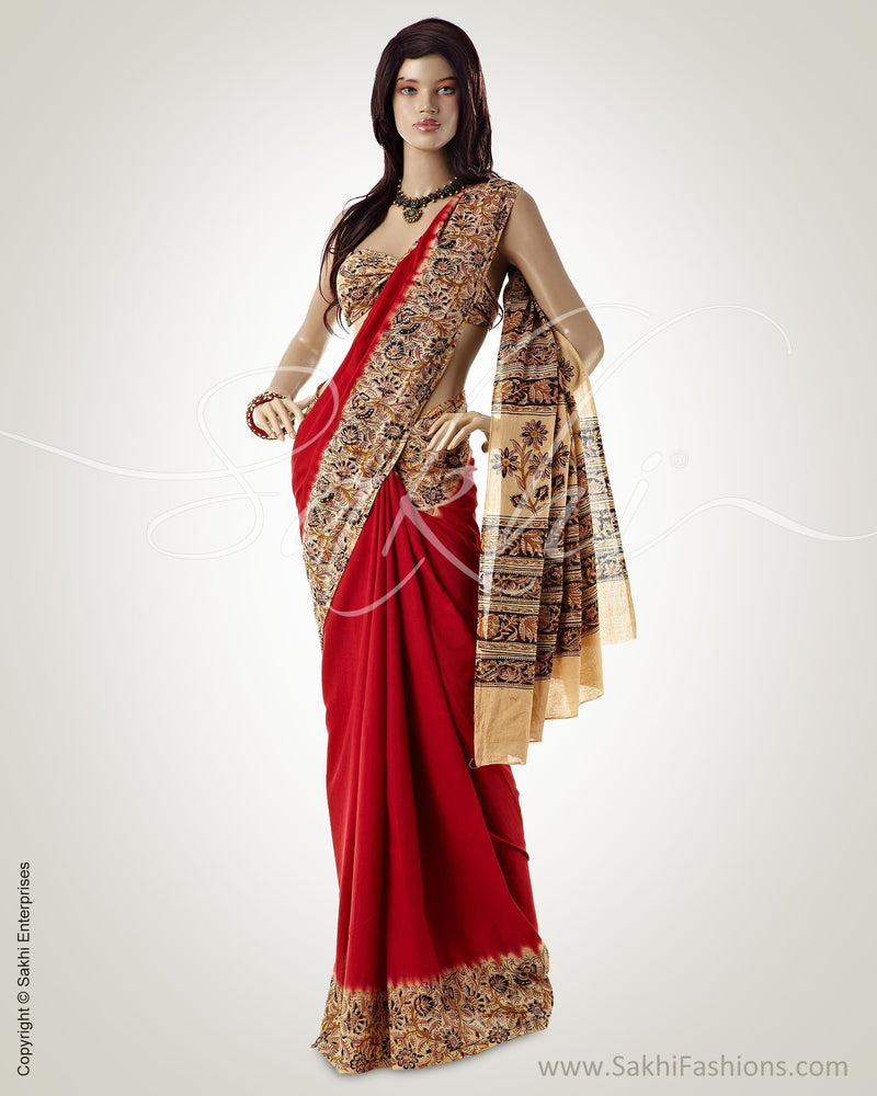 BGO-18024 - Red & Beige Pure Cotton Saree