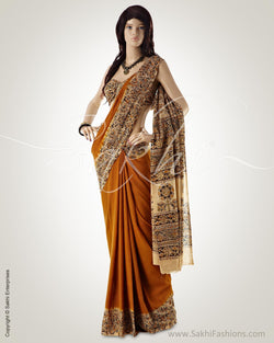 SFBGO-18029 - Mustard & Beige Pure Cotton Saree