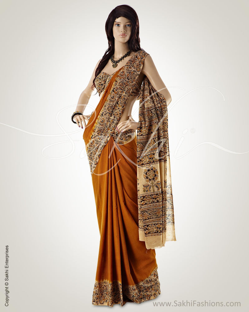 SFBGO-18029 - Mustard & Beige Pure Cotton Saree