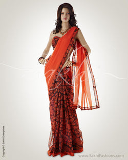 BGO-18196 - Orange & Multi Supernet Saree