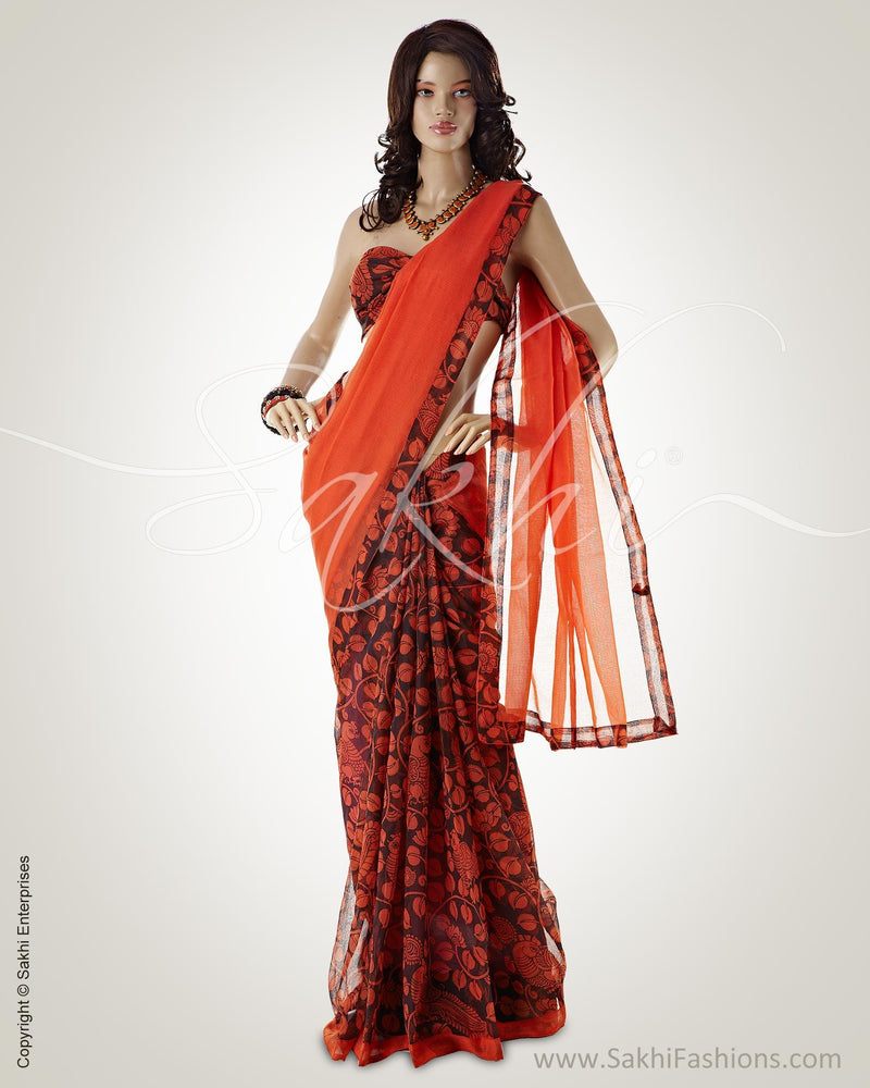 BGO-18196 - Orange & Multi Supernet Saree