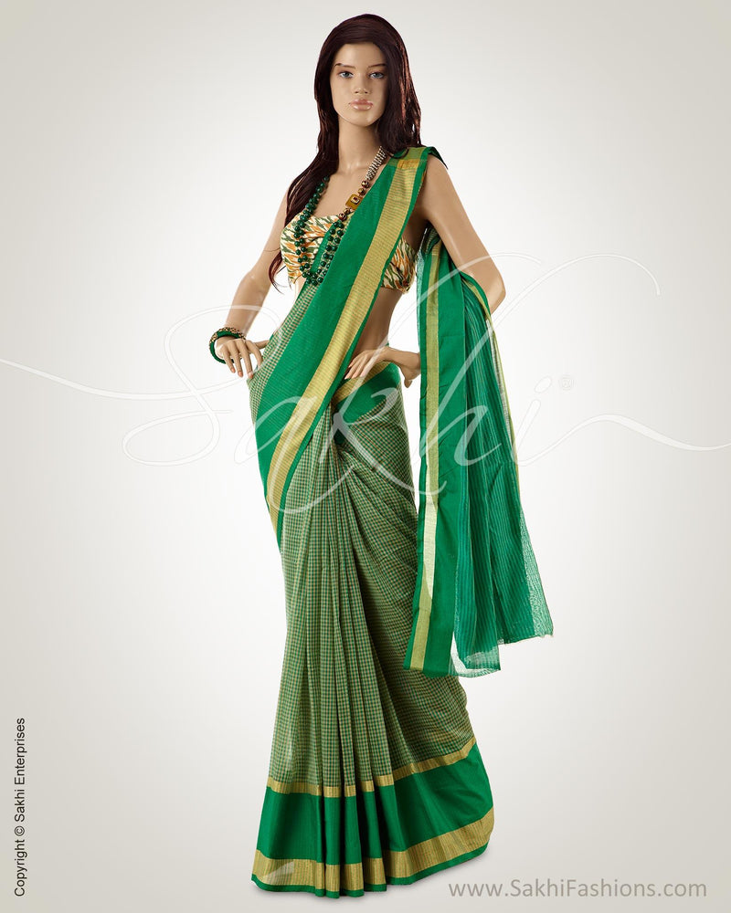 SFBGO-18240 - Green & Beige Pure Cotton Saree
