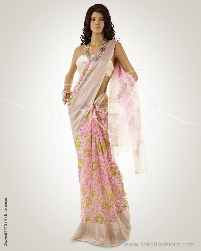 BGO-18469 - Pink & Silver Pure Silk Kota Saree