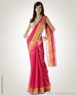 BGO-18529 - Pink & Gold Pure Kota Cotton Saree