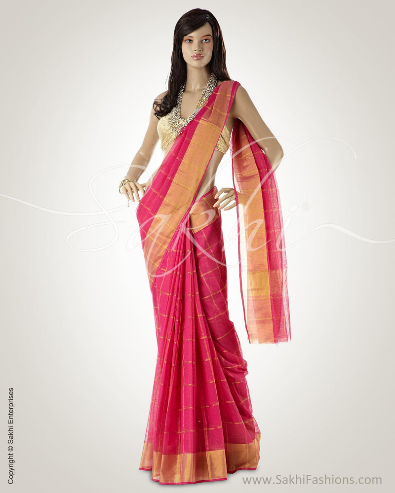 BGO-18529 - Pink & Gold Pure Kota Cotton Saree